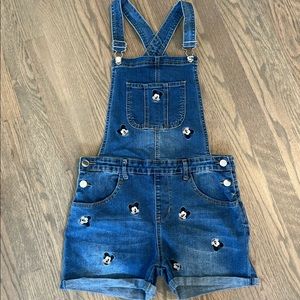 Disney at Primark Mickey embroidered denim jean overall shorts
